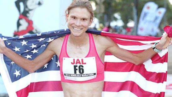 061617.S.DNT.GrandmaseliteC2 -- Lindsey Scherf, seen here celebrating her second-place finish in the 2016 Honolulu Marathon, will run Grandma's Marathon on Saturday. In her only previous Grandma's run, she was runner-up in 2015.