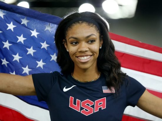 Vashti Cunningham of the U.S. smiles after winning the gold medal in women's high jump during the IAAF World Indoor Athletics Championships in Portland, Oregon on March 20, 2016.  Photo courtesy of REUTERS/Mike Blake  *Editors: This photo may only be republished with RNS-OLYMPICS-CUNNINGHAM, originally transmitted on August 16, 2016.