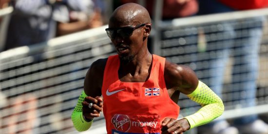 LONDON, ENGLAND - APRIL 22:  Mo Farah of Great Britain during the Virgin Money London Marathon on April 22, 2018 in London, England. (Photo by Stephen Pond/Getty Images)