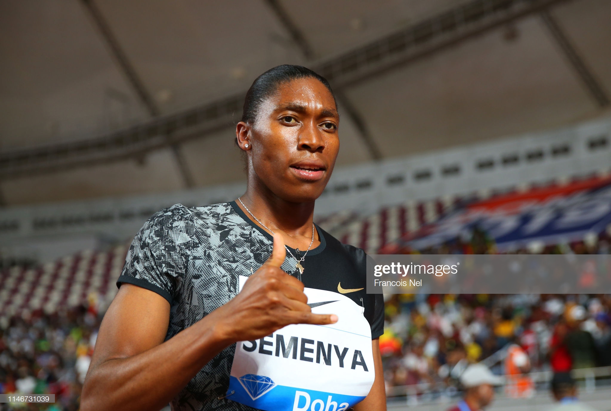DOHA, QATAR - MAY 03:  Caster Semenya of South Africa celebrates winning the Women's 800 metres during the IAAF Diamond League event at the Khalifa International Stadium on May 03, 2019 in Doha, Qatar. (Photo by Francois Nel/Getty Images)
