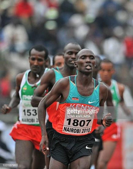 Kenya's Vincent Yator runs ahead of compatriot Edwin Soy during the Men's 5000 metres final event August 1, 2010 during the fifth day the17th CAA African Atheletics Championships in Nairobi. Kenya's Edwin Soy won the event in a time13:30:46 ahead of Kenyan compatriots Yator and Mark Kiptoo who came second and third respectively. Some 1000 African athletes were expected in the Kenyan capital this week for a five-day continental championships being held under tight security after deadly bombings in neighbouring Uganda, that will feature continental heavywights Kenya and Ethiopia fielding their toprunners including world champions Linet Masai and Vivian Cheruiyot and double Olympic champion Tirunesh Dibaba. AFP PHOTO/Tony KARUMBA (Photo credit should read TONY KARUMBA/AFP/Getty Images)
