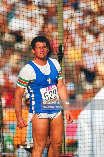 Los Angeles, CA - 1984: Luciano Zerbini, Men's discus competition, Memorial Coliseum, at the 1984 Summer Olympics, August 10, 1984. (Photo by Walt Disney Television via Getty Images)