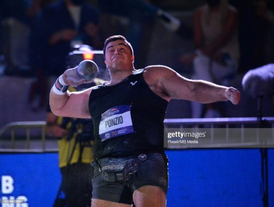 ZAGREB, CROATIA - SEPTEMBER 14: Nick Ponzio of the USA competes in the Men's Shot put during IAAF World Challenge Zagreb 2020 - 70. Boris Hanzekovic Memorial at University park on September 14, 2020 in Zagreb, Croatia. (Photo by Marko Prpic/Pixsell/MB Media/Getty Images)