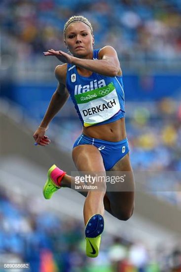 RIO DE JANEIRO, BRAZIL - AUGUST 13:  Dariya Derkach of Italy competes in Women's Triple Jump Qualifying on Day 8 of the Rio 2016 Olympic Games at the Olympic Stadium on August 13, 2016 in Rio de Janeiro, Brazil.  (Photo by Ian Walton/Getty Images)