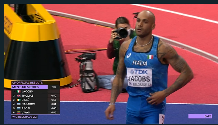 Mondiali Belgrado 2022: Marcell Jacobs strepitoso record italiano nei 60 metri, adesso la Finale-VIDEO