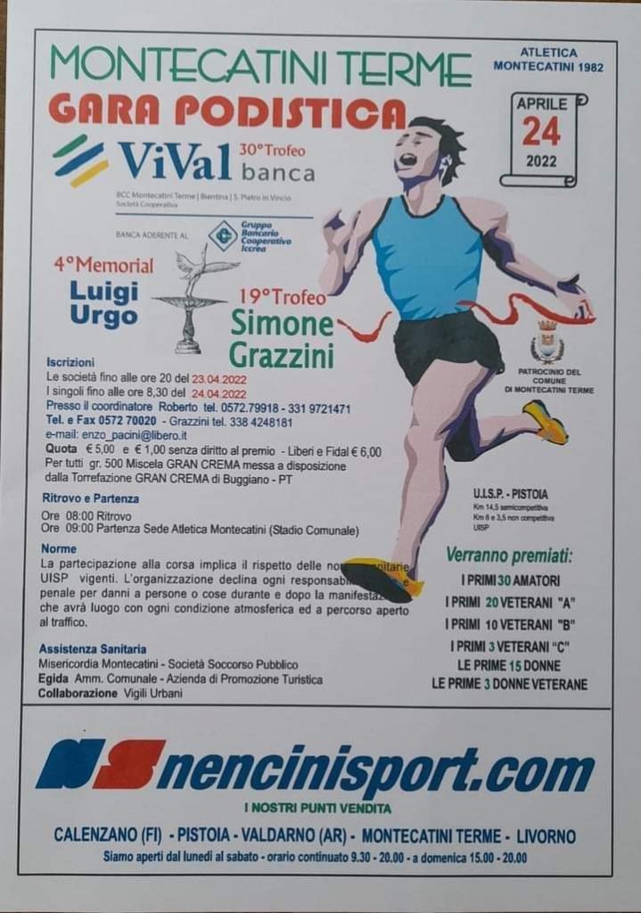 Il 25 Aprile si corre il  “30° Trofeo Vival  Banca-19° Trofeo Simone Grazzini-4° Memorial Luigi Urgo”