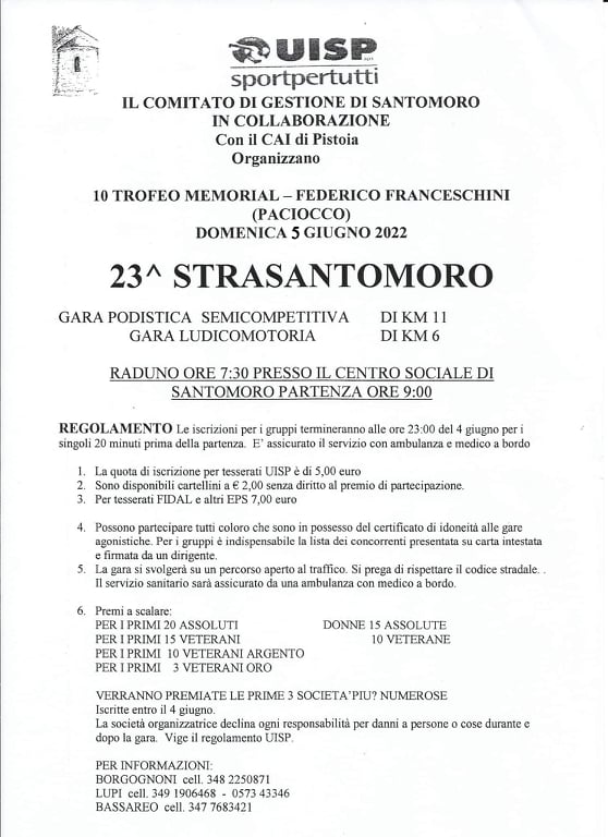 Il 5 giugno si corre la “Strasantomoro-Memorial Federico Franceschini (Paciocco)”