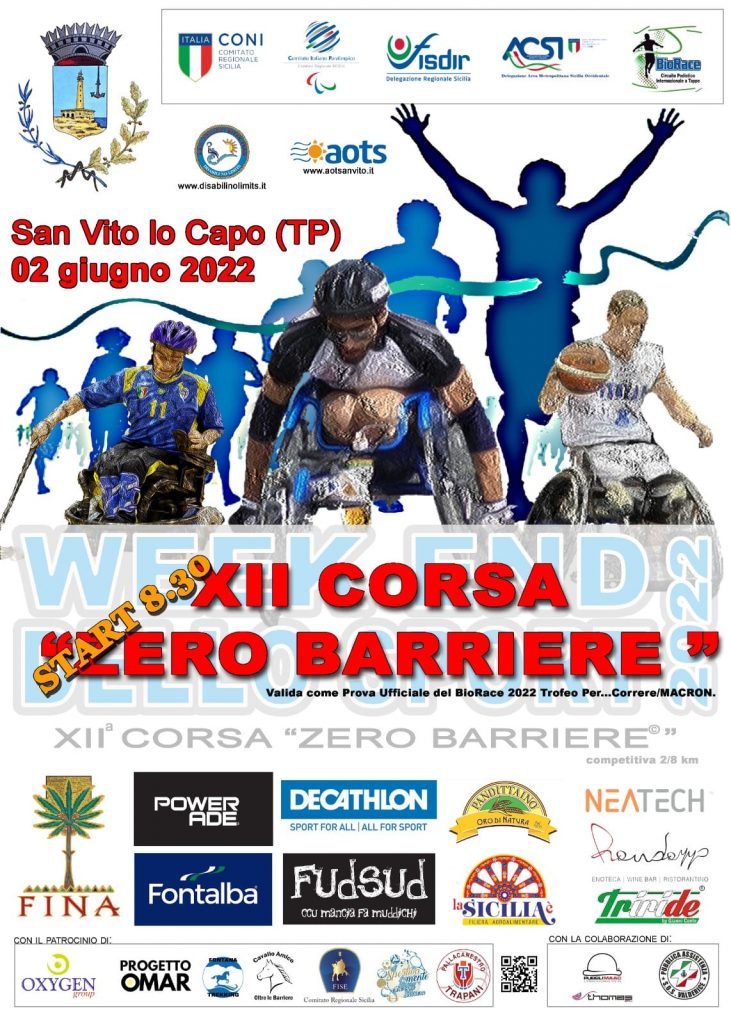 Podismo:  2 giugno di corsa a San Vito lo Capo con la “Corsa Zero Barriere BioRace” per dire no ad ogni barriera architettonica e mentale